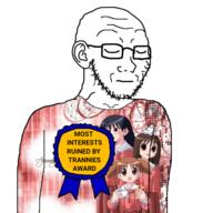 anime award azumanga_daioh closed_eyes closed_mouth clothes fan its_over kasuga_ayumu mayaa_(azumanga_daioh) mihama_chiyo mihama_chiyo's_father most_interests_ruined_by_trannies_award sakaki_(azumanga_daioh) text tranny variant:soyak wallpaper // 600x600 // 306.1KB