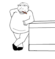 box cigar crossed_legs ear eyebrows fat frown full_body glasses leaning looking_at_you nose shoe stubble subvariant:massjak template variant:gapejak variant:unknown white_background white_skin // 894x952 // 12.2KB