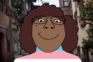 brown_skin curly_hair female femjak flag:transgender_pride_flag glasses happy looking_at_you mistymeow_(user) soyjak subvariant:bridget trans transgender_flag turkiye variant:bernd woman // 1799x1199 // 1.7MB