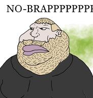 beard brap closed_mouth clothes ear fat gigachad grey_eyes hair obese soyjak text variant:meximutt white_skin yellow_hair // 888x932 // 75.4KB