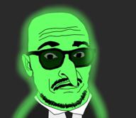 black_background clothes ear federal_bureau_of_investigation glasses glowie glowing glownigger green_skin jewish_nose long_nose mustache open_mouth soyjak stubble suit variant:longnose // 3150x2721 // 1.6MB