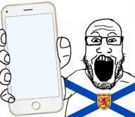 arm canada clothes country flag glasses hand holding_object holding_phone iphone nova_scotia open_mouth phone soyjak stubble subvariant:phoneplier subvariant:phoneplier_vertical template tshirt variant:markiplier_soyjak // 2160x1884 // 1.0MB