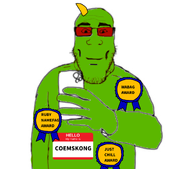award citrus coemskong_(user) gemmy green_skin hello_my_name_is_(sticker) holding_object holding_phone lemon meta:namefags red_eyes subvariant:neutralplier text tinted_glasses variant:markiplier_soyjak // 1140x1005 // 296.5KB