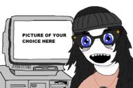 clothes female glasses hair looking_at_you monitor picture_of_your_choice_here variant:soytan // 843x559 // 28.3KB