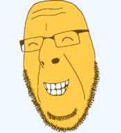 closed_eyes emoticon glasses grin happy no_eyebrows open_mouth series:soymoji soyjak stubble variant:cobson yellow yellow_skin // 721x789 // 32.5KB