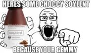 chocolate hand holding_object impact_font meme pointing pointing_at_viewer soy soylent soylent_(creamy_chocolate) variant:markiplier_soyjak // 680x383 // 183.7KB