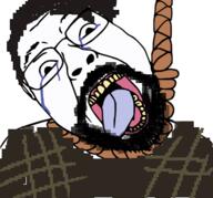 ack aliased beard clothes crying glasses hair open_mouth rope ruben_sim suicide tongue variant:bernd // 345x322 // 53.9KB