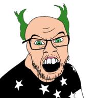 clothes glasses green_eyes green_hair hair keith_flint open_mouth soyjak star stubble the_prodigy variant:feraljak // 1500x1500 // 85.0KB