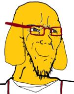 animal closed_mouth clothes dog ear glasses janny smirk smug soyjak stretched_mouth stubble suspenders variant:soyak // 785x1000 // 159.6KB