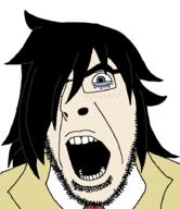 clothes emo_hair eyebags glasses green_eyes hair open_mouth soyjak stubble tomoko variant:cobson watashi_ga_motenai_no_wa_dou_kangaetemo_omaera_ga_warui white_skin // 793x917 // 29.3KB