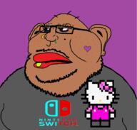 acne bags_under_eyes big_brain big_breasts big_lips black_skin brown_skin ethiopia fat female femboy glasses hello_kitty man nintendo piercing red_eyes sick soyjak variant:meximutt video_game // 889x847 // 267.5KB