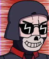 black_suit carl_sama chud clothes combat_helmet frown glasses glitch helmet lightning mask nazism necktie red_background schutzstaffel shading skeleton skin_color skull_mask smile suit suit_and_tie sunglasses variant:chudjak white_skin // 645x770 // 34.8KB