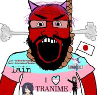 a_(4chan) angry anhero anime bant_(4chan) beard cat_ear flag flag:japan flag:transgender_pride_flag hanging heart japan kasuga_ayumu logo pink_hair rope serial_experiments_lain slopjak soyjak steam subvariant:science_lover suicide swastika tomoko touhou tranny variant:markiplier_soyjak video_game // 800x789 // 224.2KB