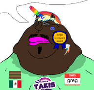 angry award black_skin closed_mouth clothes discord fat flag:mexico flag:scat_pride furry_ears glasses goatee green_shirt greg_(cloptoko) greg_(faggot) greg_(pedophile) greg_(user) greg_is_a_scat_loving_projecting_ponycuck hair hello_my_name_is_(sticker) meta:namefags mexico mustache my_little_pony obese rainbow rainbow_dash scat speech_bubble speech_bubble_empty subvariant:morbidmutt sunglasses t50_eyes takis text unicorn variant:meximutt // 999x955 // 215.9KB