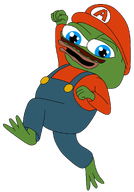 amphibian animal clothes foot frog full_body green_skin hand hat lips mario mario_hat mustache nas nas:pepe nintendo open_mouth overalls pepe pepe_the_frog red_shirt subnas:apu super_mario transparent_background video_game // 1222x1745 // 709.9KB