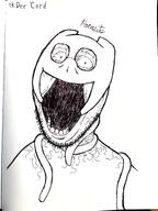 art black_and_white bloodshot_eyes discord drawfag drawing ink mask meta:soytober meta:soytober2025 open_mouth parasite soyjak stubble tentacle text variant:isaac vein // 3000x4000 // 4.5MB