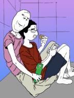 2soyjaks book closed closed_mouth clothes colorful couple foot gay glasses hair hand happy pringles shorts side_profile smile soyjak teeth text variant:chudjak variant:gapejak yaoi // 1000x1334 // 105.3KB
