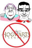 2soyjaks chud_troon_alliance closed_mouth friendship glasses hair hand harry_potter hogwarts_legacy looking_at_you mustache purple_hair smile soyjak stubble tranny variant:bernd variant:chudjak video_game // 800x1206 // 468.0KB