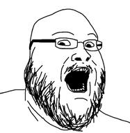 beard glasses lips looking_at_you mustache open_mouth redraw soyjak teeth variant:fatjak // 921x945 // 120.0KB