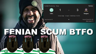 3soyjaks black_skin brown_skin celtic celtic_fc clothes crying english_text glasses hair irl_background open_mouth rangers rangers_fc subvariant:reaction_fat_soyjak text variant:reaction_soyjak wilfried_nancy // 1280x720 // 629.1KB