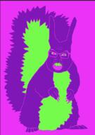 animal claws ear full_body green green_teeth open_mouth pink purple purple_skin simple_background squirreljak subvariant:feralsquirrel tail trend:squirreljakking vaporwave variant:feraljak // 600x852 // 279.0KB