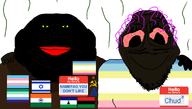 black_skin bloodshot_eyes boylover_symbol chud_(soybooru) chud_troon_alliance communism dark_skin distorted flag:gay_pride_flag flag:india flag:israel flag:lesotho flag:minor_attracted_person flag:pan-african flag:transgender_pride_flag hammer_and_sickle hello_my_name_is_(sticker) namefag_you_dont_like_(user) pedophile purple_hair red_lips series:nonexistant_namefags smile subvariant:chudfaggot subvariant:meximutt_front2 thrembo tranny variant:bernd variant:meximutt yellow_sclera // 1352x768 // 265.9KB