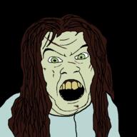 angry brown_hair clothes green_eyes green_skin hair horror long_hair movie open_mouth regan_macneil screamer soyjak the_exorcist variant:feraljak yellow_teeth // 1500x1500 // 52.1KB