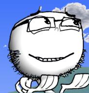 cloud glasses hand happy_wheels sky smile soyjak stubble variant:clitty_bob // 405x425 // 88.3KB