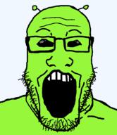 alien antenna black_eyes glasses green_skin series:alienjaks stubble variant:markiplier_soyjak // 1035x1200 // 33.6KB