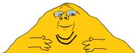 arm dog double_chin fat glasses hair hand janny smile soyjak stubble subvariant:wholesome_soyjak variant:gapejak yellow yellow_skin // 2040x800 // 44.9KB