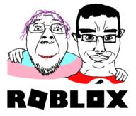 2soyjaks arm clothes ear flag glasses hair hand happy makeup mustache nazism purple_hair roblox smile soyjak stubble subvariant:chudjak_front swastika text tranny variant:bernd variant:chudjak // 662x563 // 205.6KB