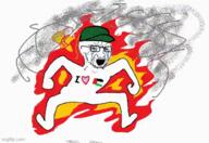 Aaron_Bushnell clothes crying dance fire flag flag:palestine flag:transgender_pride_flag full_body glasses hat israel open_mouth palestine stubble transheart variant:soyak // 500x344 // 200.7KB