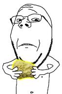 accessory arm body brimstone coal eyebrows frown glasses glowing hand holding_object nose sad stubble subvariant:wholesome_soyjak template variant:gapejak wholesome yellow // 676x1021 // 124.8KB