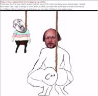 2015 2021 ack animated ass bjarne_stroustrup blood bloodshot_eyes broly_culo c++ convention ear glasses hanging izzy_muerte mustache neovagina oe_cake open_mouth programming purple_hair rope soyjak stubble tongue tranny variant:bernd yellow_teeth // 540x526 // 3.0MB