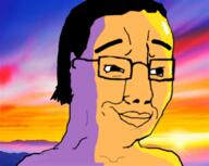 closed_mouth glasses hair mountain shadow smile smirk sun sunset variant:chudjak // 474x377 // 182.4KB