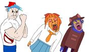 ack anti_ongezellig arm bloodshot_eyes boyfriend_(friday_night_funkin') clothes crying ear friday_night_funkin' hair hand hat mymy necktie niko_(oneshot) oneshot ongezellig punch smile smug tongue_out variant:bernd variant:chudjak // 4200x2243 // 868.4KB
