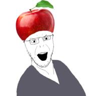 apple clothes food foodjak fruit glasses open_mouth soyjak stubble variant:deh voldemort // 848x922 // 323.0KB