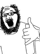 arm beard beer body_hair clothes glasses hair hand mustache open_mouth soyjak template thumbs_up tshirt variant:ignatius // 544x748 // 17.5KB