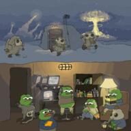 amphibian beer book bunker cafe chairs coffee cyrillic_text fallout frog hazmat_suit nas:pepe nuclear pepe_the_frog pills sausage smoking subnas:apu text toilet war // 2048x2048 // 294.2KB