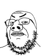 angry clenched_teeth frown glasses large_nose soyjak stubble variant:gapejak // 686x726 // 99.0KB
