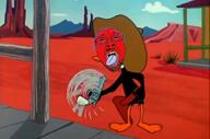 anhero bloodshot_eyes cartoon clothes cowboy crying daffy_duck glasses gun hair hat looney_tunes mustache open_mouth purple_hair red_face revolver soyjak stubble suicide tongue tranny variant:bernd video yellow_teeth // 1082x720, 1s // 314.6KB