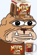 amphibian box bulldog closed_mouth clothes dog drink frog irl looking_at_you mug mug_root_beer nas:pepe neutral pepe_the_frog root_beer sharp_teeth soda teeth transparent_background tshirt // 1008x1479 // 933.3KB