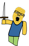 arm doomspire_brickbattle glasses hand holding_object holding_sword oekaki open_mouth roblox sojak sword variant:soyak video_game yellow_skin // 965x1508 // 444.5KB