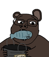 bear brown_skin bucket fish glasses subvariant:wholesome_soyjak subvariant:wholyjak transparent_background variant:gapejak wholesome // 550x640 // 27.1KB