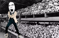 animated arm black_and_white bone cambodia cambodian_genocide clothes dance eyebrows foot full_body gangnam_style glasses hand irl_background leg looking_to_the_left nose open_mouth skull stubble suit teeth variant:cobson white_skin wrinkles // 400x261 // 270.3KB