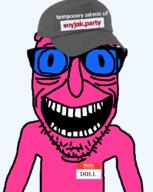 cap clothes doll_(user) glasses hat name_tag open_mouth pink_skin smile stubble teeth variant:rickjak // 829x1043 // 127.2KB