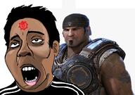 bandana black_skin buff chad_warden ear gears_of_war hair open_mouth red sex skull soyjak tattoo variant:cobson video_game // 1294x907 // 750.5KB