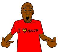 arm brown_skin clothes country ear flag glasses hand i_heart_nigger i_love nigger open_mouth pointing soyjak spain stubble tshirt variant:shirtjak yellow_teeth // 1170x1051 // 250.5KB