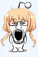 anime antenna anzu_futaba full_body glasses hair open_mouth orange_eyes reddit redditard snoo soyjak stubble variant:markiplier_soyjak // 600x893 // 363.3KB