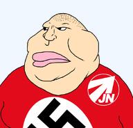 arrow bald double_chin fat german_politics germany hakenkreuz jn junge_nationalisten lips meximutt nazism nose npd red skinhead stubble swastika variant:meximutt // 888x849 // 103.5KB